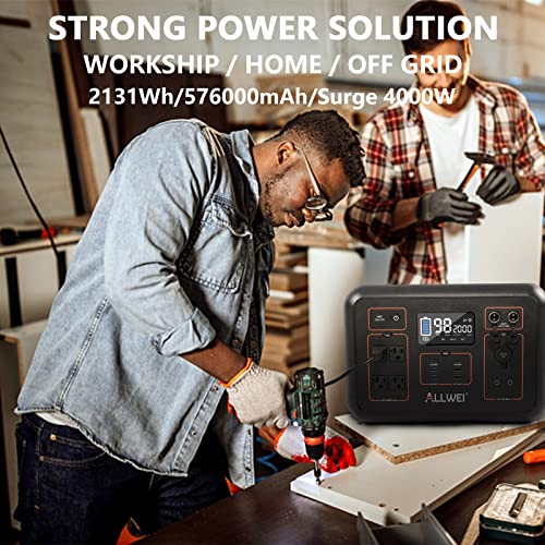 ALLWEI Portable Power Station 2000W(Peak 4000W), 2131Wh Solar Generator with 6 PD100W USB Fast Charge