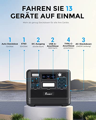 FOSSiBOT F2400 Portable Power Station, 2048Wh LiFePO4 Battery Backup/100-110V AC 2400W