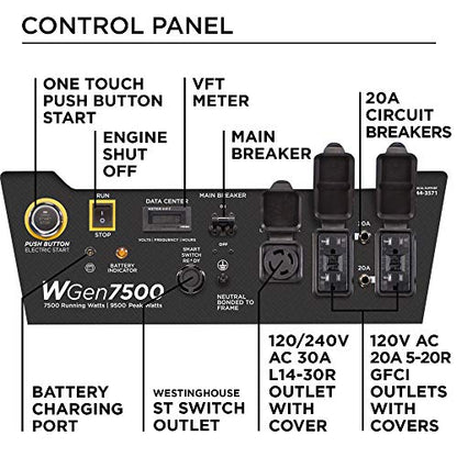 Westinghouse Outdoor Power Equipment 9500 Peak Watt Home Backup Portable Generator