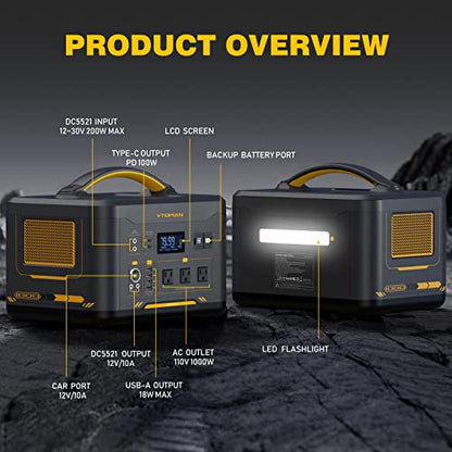 VTOMAN Jump 1000 Portable Power Station 1000W, 1408Wh LiFePO4 (LFP) Battery Powered Generator