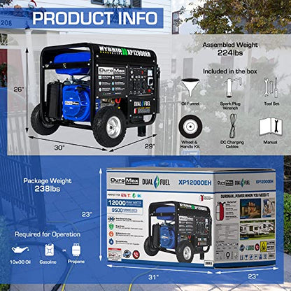 DuroMax XP12000EH Generator-12000 Watt Gas or Propane Powered Home Back Up & RV Ready