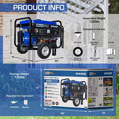 DuroMax XP4400E Gas Powered Portable Generator-4400 Watt Electric Start-Camping & RV Ready
